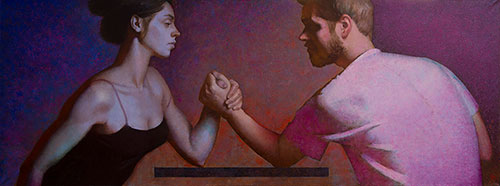 The painter Ihar Sviancicki. Artwork Picture Painting Canvas Composition Family. 2022, 60 x 160 cm, oil on canvas