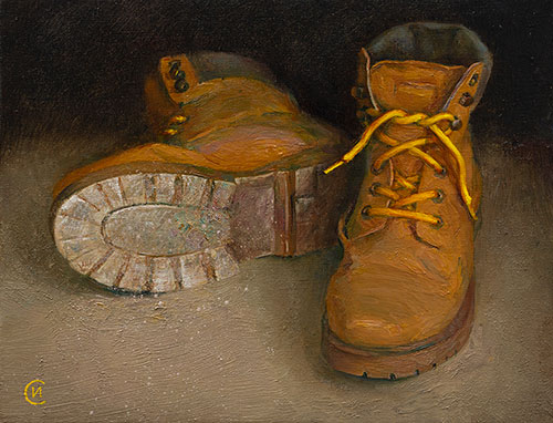 The painter Ihar Sviancicki. Artwork Picture Painting Canvas Composition Still life Yellow laces. 2021, 35 x 45 cm, oil on canvas
