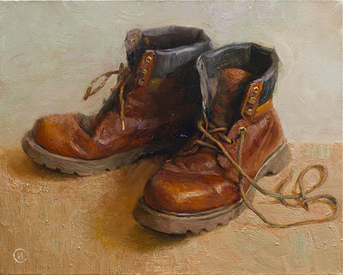 The painter Ihar Sviancicki. Artwork Picture Painting Canvas Composition Still life Caterpillar. 2020, 40 x 50 cm, oil on canvas