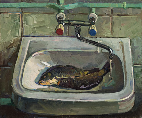 The painter Ihar Sviancicki. Artwork Picture Painting Canvas Composition Still life. Carps. 2013, 48 x 58 cm, oil on canvas