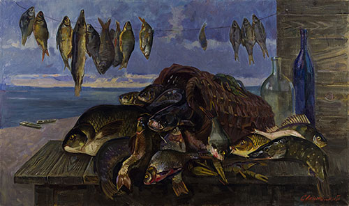 The painter Ihar Sviancicki. Artwork Picture Painting Canvas Composition Still life. Series of works From native land. 2013, 82 x 140 cm, oil on canvas