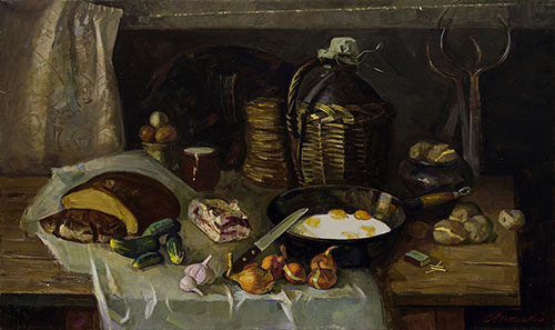 The painter Ihar Sviancicki. Artwork Picture Painting Canvas Composition Still life. Series of works From native land. 2013, 83 x 140 cm, oil on canvas