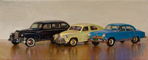 The painter Ihar Sviancicki. Artwork Picture Painting Canvas Composition Still life Vintage cars. 2020, 25 x 60 cm, oil on canvas