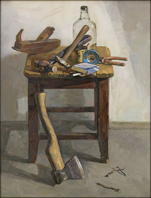 The painter Ihar Sviancicki. Artwork Picture Painting Canvas Composition Still life. In a new place. 2016, 85 x 65 cm, oil on canvas