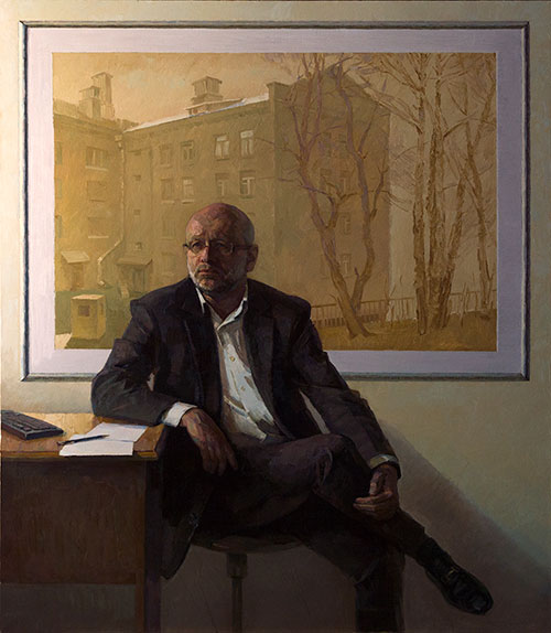 The painter Ihar Sviancicki. Artwork Picture Painting Canvas Composition. Portrait of Stoma O. 2017, 165 x 135 cm, oil on canvas